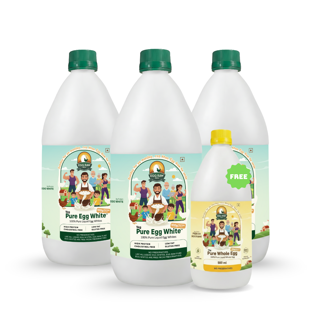 Pack of three EggRaw Pure Egg White (1 Litre) + 1 Whole Egg Free