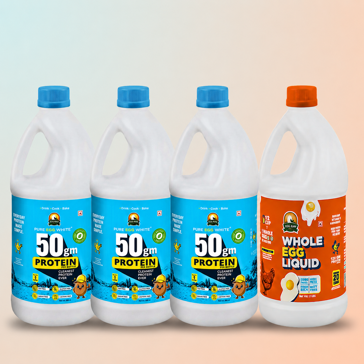 Pack of three EggRaw Pure Egg White (500 ml) + 1 Whole Egg