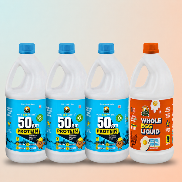 Pack of three EggRaw Pure Egg White (500 ml) + 1 Whole Egg