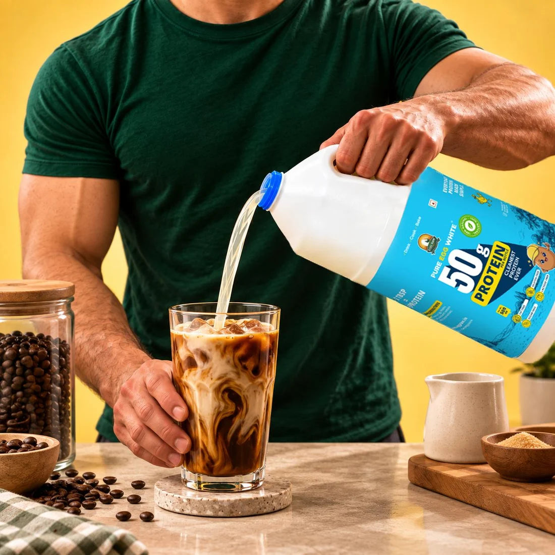 EggRaw poured into iced coffee